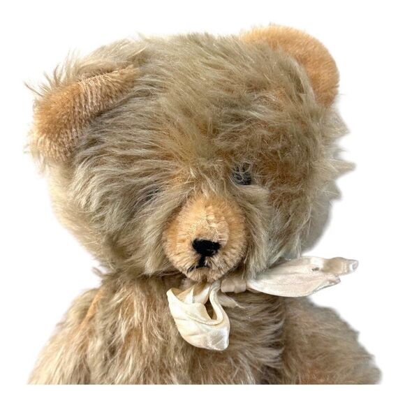 Vintage Mohair Teddy Bear With Satin Ribbon Bow Jointed Germany Handmade Retro - Picture 2 of 5